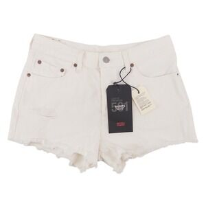 NWT Levis Womens Size 28 501 White Denim Mid Rise Button Fly Cut Off Jean Shorts
